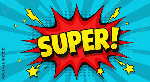 Comic Book Style "SUPER" Word Balloon with Red and Yellow Colors