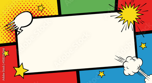 Comic Book Style Blank Panel with Pop Art Elements
