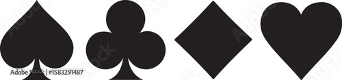 Four black playing card suits spades clubs diamonds hearts silhouette