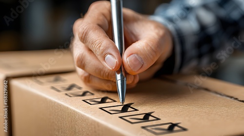 Delivery Checklist: Hand completing delivery box form with pen