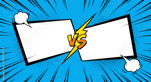 Vibrant Comic Book Style Versus Battle Template with Two Blank White Speech Bubbles and a Yellow Lightning Bolt