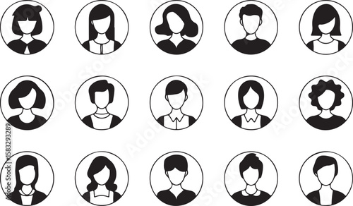 Diverse group of people avatars in circular frames silhouette
