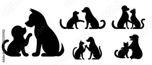Dog And Cat Silhouette Black Filled On The White Background - Vector Illustration Design Elements.