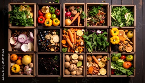 Compost bins filled with food scraps