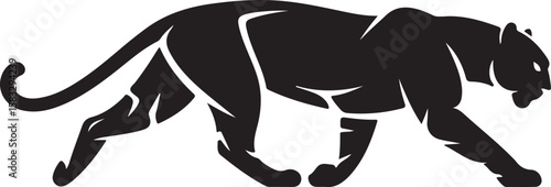 Dynamic black panther stalking forward with powerful muscular build silhouette