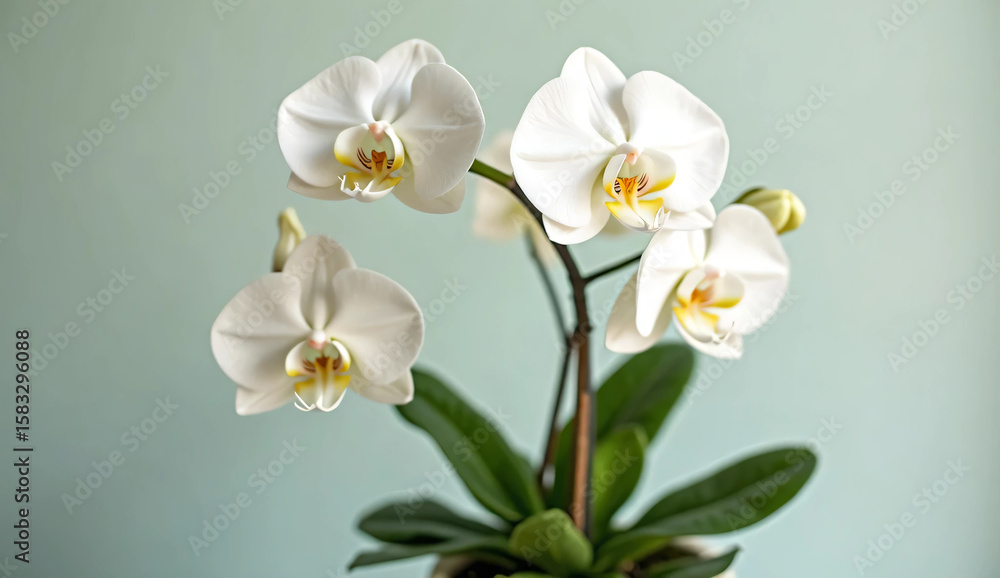 Fototapeta premium Potted lily of the valley on natural background with blank space for copy space. 