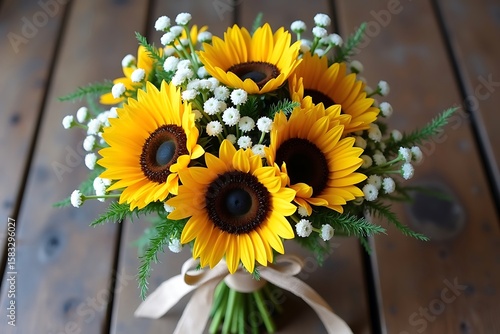 Fresh Sunflower Bouquet with White Baby's Breath
