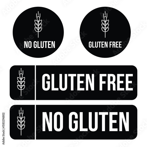 Gluten Free and No Gluten Labels | Handmade Vector Badges for Healthy Food, Diet, Organic, Allergy-Friendly Packaging, Restaurant Menu Icons