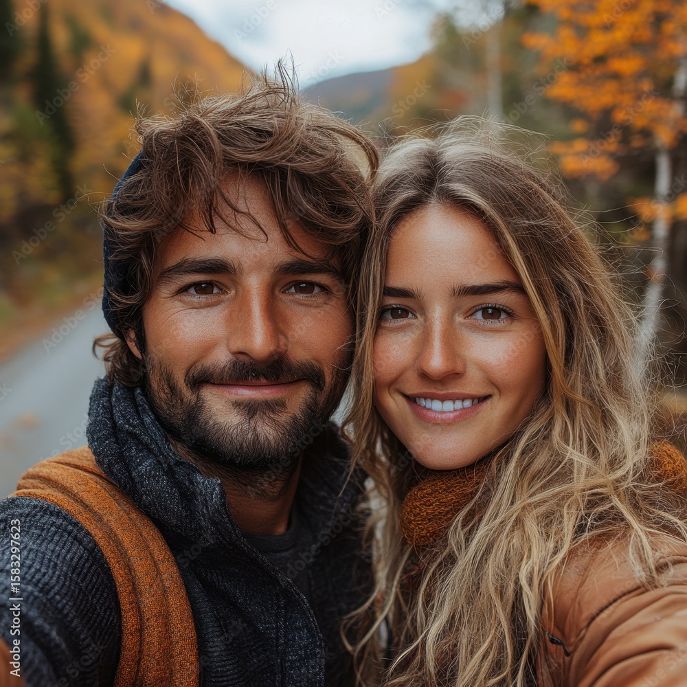 Fototapeta premium Couple taking multiple selfies together.