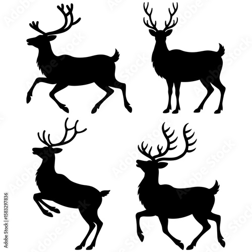 Four deer silhouettes in black ink