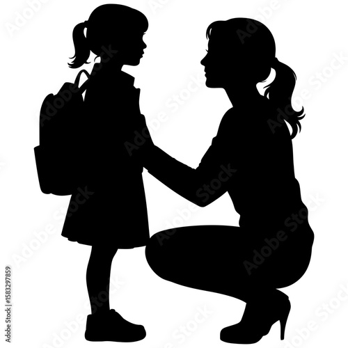 Silhouette of mother and son ready