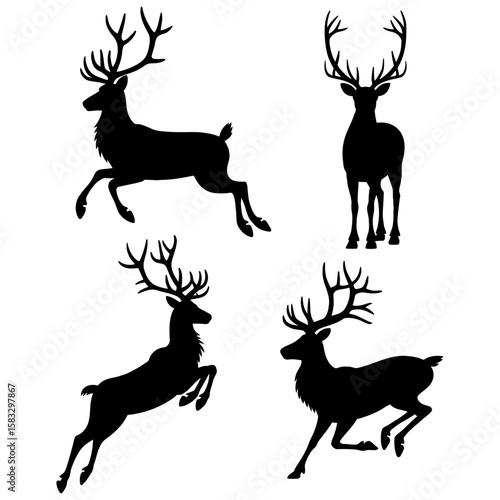 Silhouetted reindeer in various poses