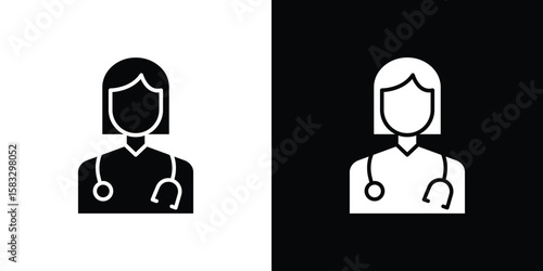 Woman Doctor icon vector graphics. Flat solid black vector set