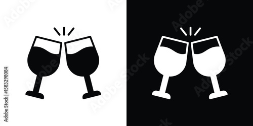 Wine toast icon vector graphics. Flat solid black vector set