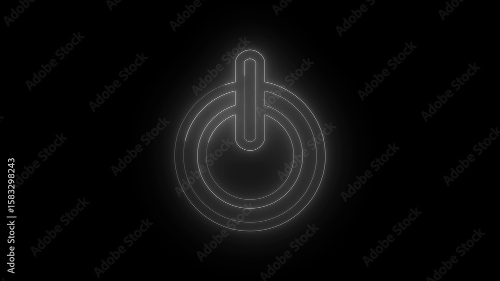 Glowing White Power Button Icon on Black Background Glowing White Power Button Icon on Black Background