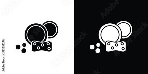 Washing dishes icon vector graphics. Flat solid black vector set