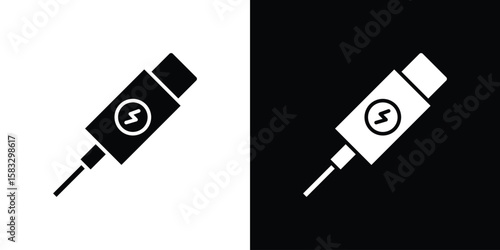 USB type c icon vector graphics. Flat solid black vector set