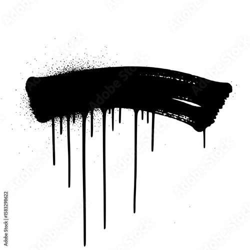 Abstract Street Art Impression: A bold black spray-paint stroke commands attention, its gritty texture and dynamic drips of paint epitomize the raw energy of street art and urban expression.