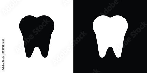 Tooth icon vector graphics. Flat solid black vector set