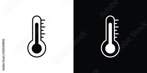 Thermometer icon vector graphics. Flat solid black vector set