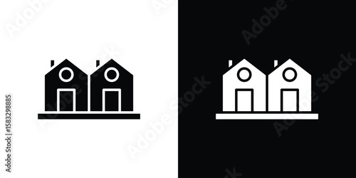 Terraced Houses icon vector graphics. Flat solid black vector set