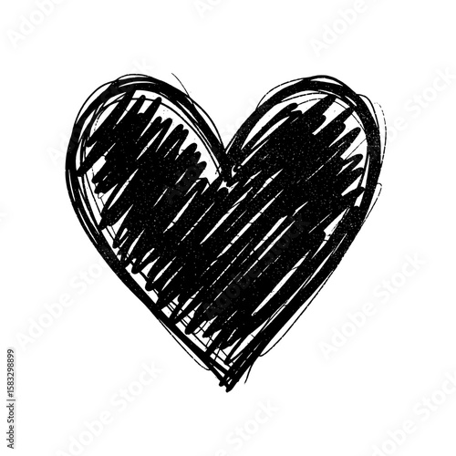 Love's Graphic Expression: A hand-drawn, textured black heart symbol, capturing the raw essence of emotion and heartfelt sentiments. Transparent background 