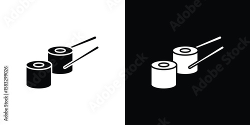 Sushi icon vector graphics. Flat solid black vector set