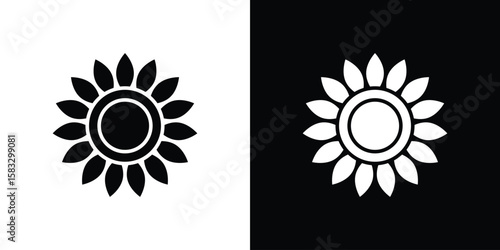 Sunflower icon vector graphics. Flat solid black vector set