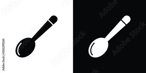 Spoon icon vector graphics. Flat solid black vector set