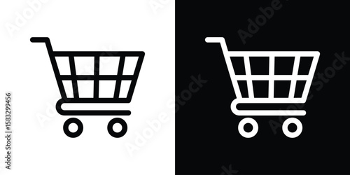 Shopping cart icon vector graphics. Flat solid black vector set