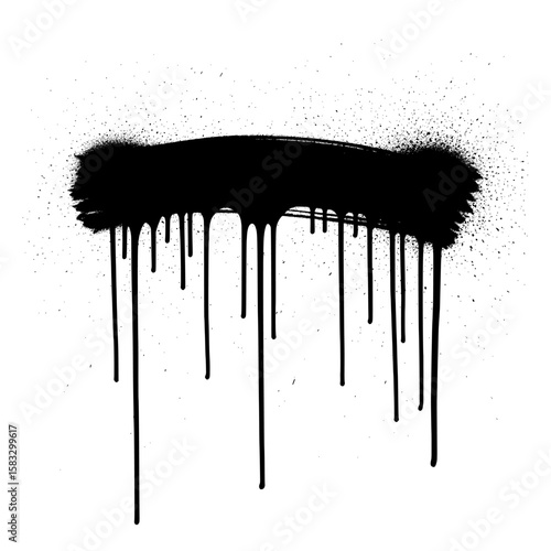 Abstract Street Art Impression: A bold black spray-paint stroke commands attention, its gritty texture and dynamic drips of paint epitomize the raw energy of street art and urban expression.