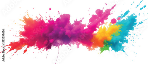 Holi Powder Color Explosion – Vibrant Rainbow Paint Burst Isolated on White Background for Festival and Celebration Themes
