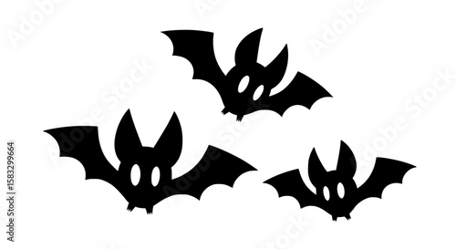 Three Bats Silhouette: Three cute bats in a triangular formation, against a clean background. Perfect for Halloween or spooky-themed projects.