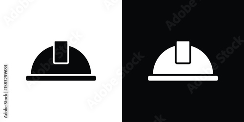 Safety helmet icon vector graphics. Flat solid black vector set
