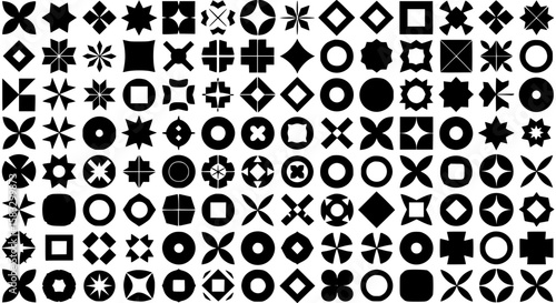 Geometric Pattern Collection: A striking compilation of diverse geometric shapes, encompassing a wide array of forms, from intricate starbursts to clean circles.