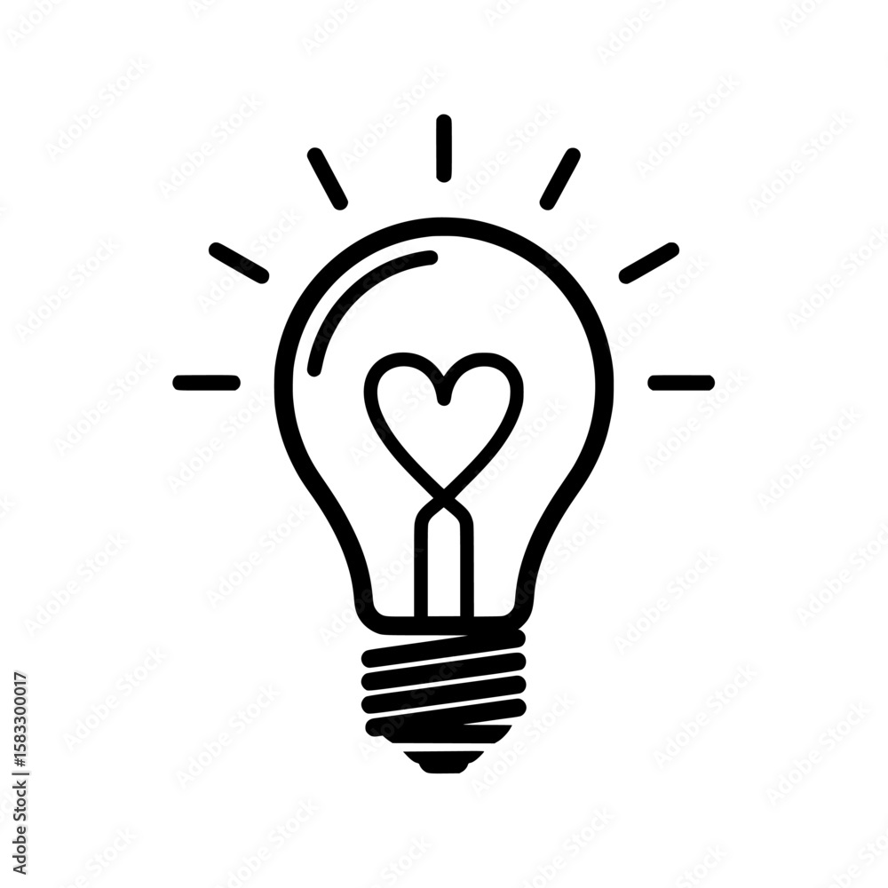 Love Lights the Way: An illuminating light bulb in a delicate drawing style shines with a glowing heart within, symbolizing creative ideas, love, and innovative concepts. Love Lights the Way: An illuminating light bulb in a delicate drawing style shines with a glowing heart within, symbolizing creative ideas, love, and innovative concepts.