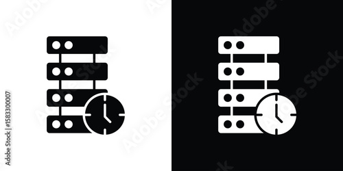 Real time data icon vector graphics. Flat solid black vector set