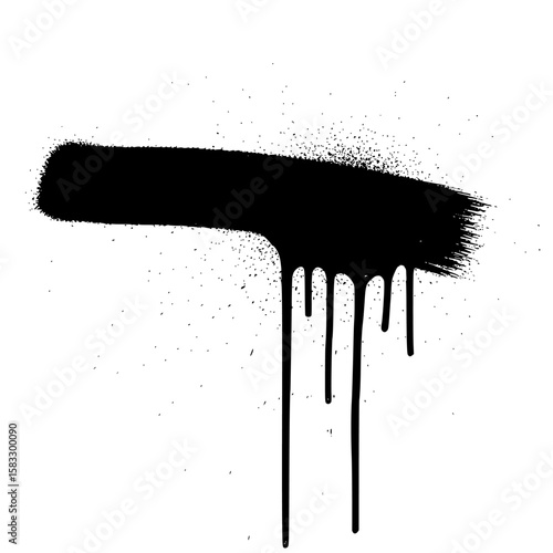 Abstract Street Art Impression: A bold black spray-paint stroke commands attention, its gritty texture and dynamic drips of paint epitomize the raw energy of street art and urban expression.