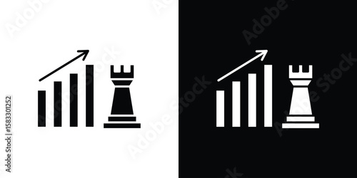 Marketing strategy icon vector graphics. Flat solid black vector set