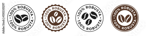 100% Robusta Coffee Beans Vector Sign. Caffeine Stickers.