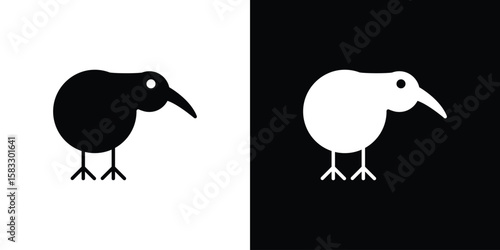 Kiwi bird icon vector graphics. Flat solid black vector set