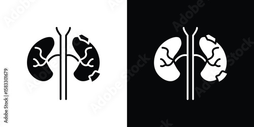 Kidney disease icon vector graphics. Flat solid black vector set