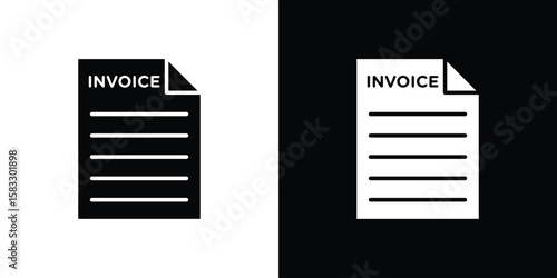 Invoice icon vector graphics. Flat solid black vector set