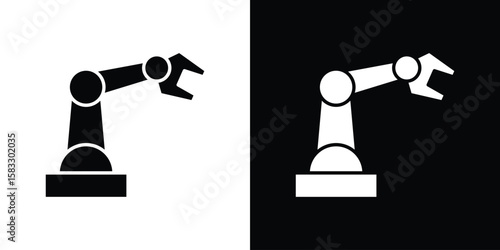 Industrial robot icon vector graphics. Flat solid black vector set