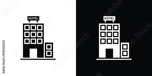 hotel icon vector graphics. Flat solid black vector set