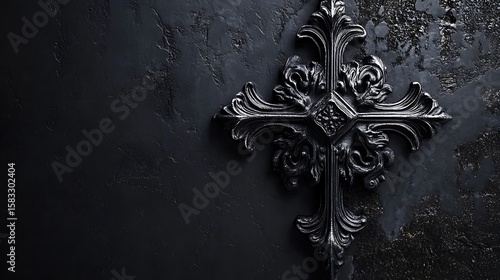 Ornate cross on dark textured surface
