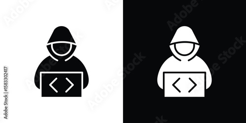 Hacker icon vector graphics. Flat solid black vector set