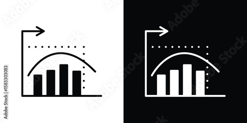 Diminishing returns icon vector graphics. Flat solid black vector set