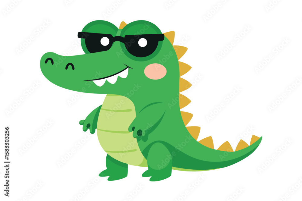 Fototapeta premium Cartoon crocodile with a smile sticker isolated on white background
