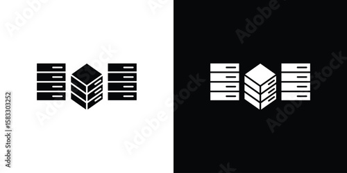 Data center icon vector graphics. Flat solid black vector set